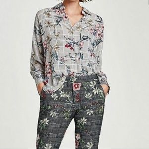 Zara floral and checker button down top in size L